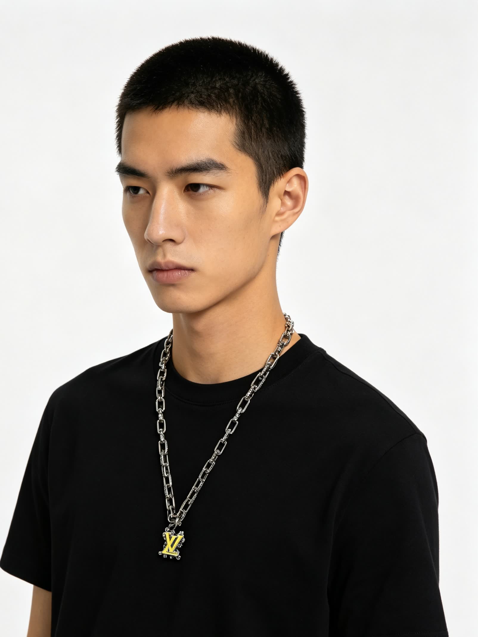 Louis Vuitton Silver Chain with LV Pendant